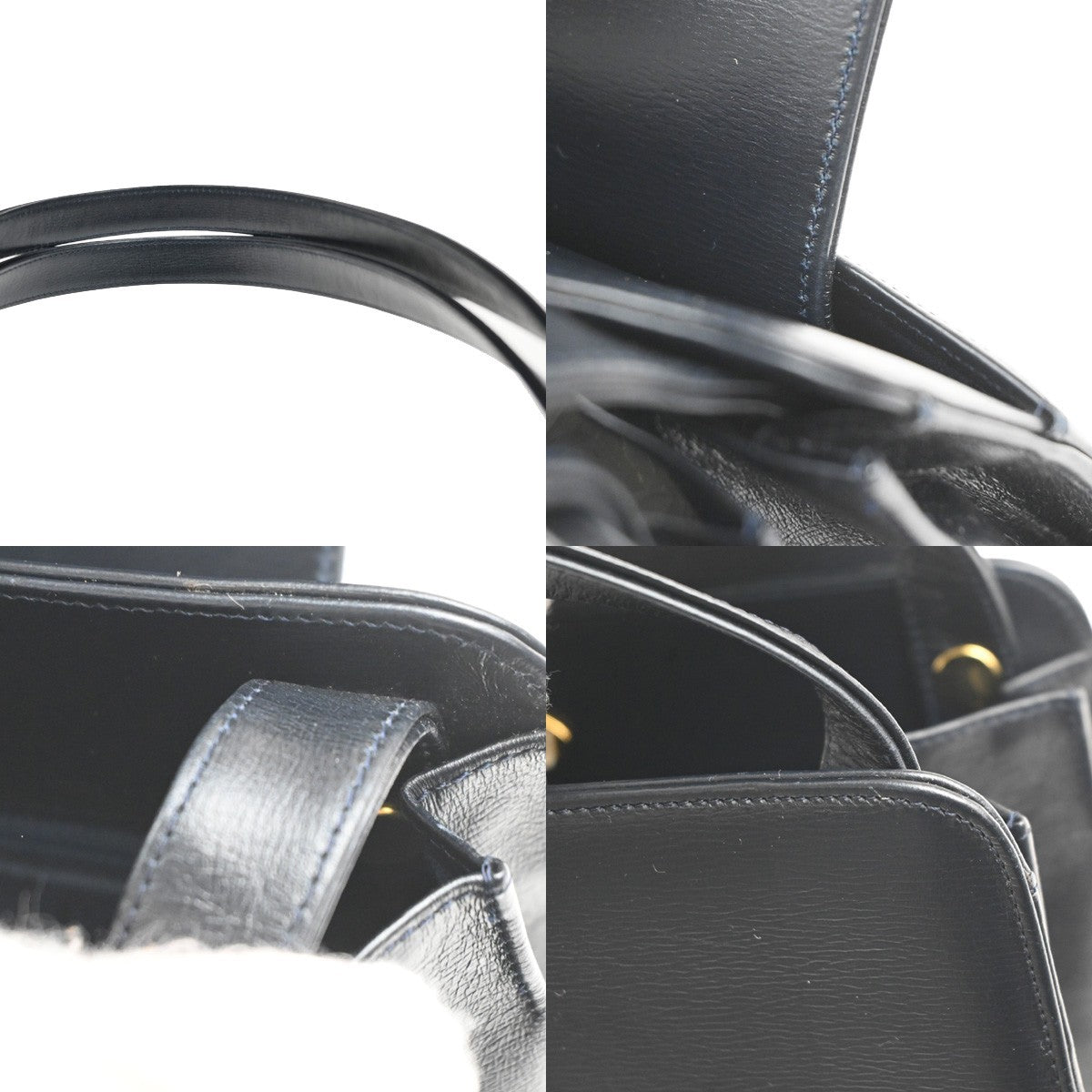 CARTIER Logo Sapphire Line Shoulder Hand Bag Leather Navy France GHW 38MA402