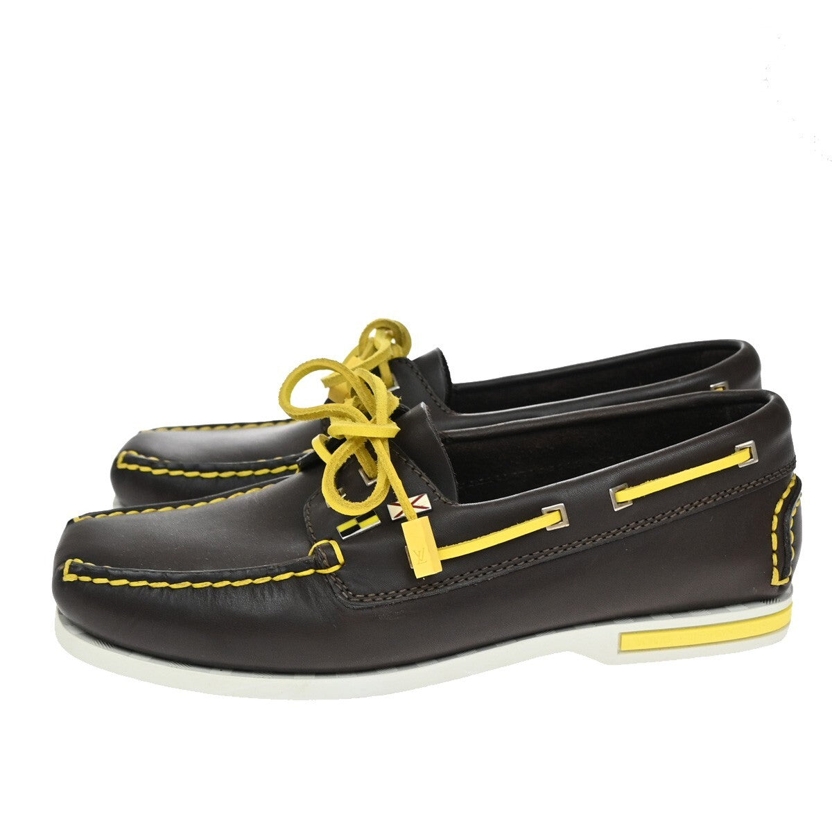LOUIS VUITTON Logo Vuitton Cup Shoes Size 37  Leather Brown Yellow 88EE321