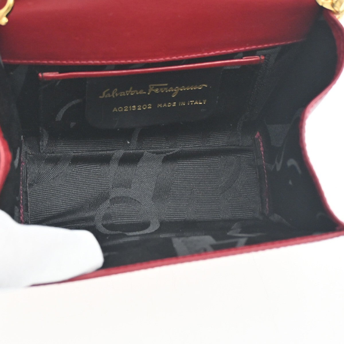 SALVATORE FERRAGAMO Vara 2Way Chain Mini Shoulder Clutch Bag Leather Red 31EE972