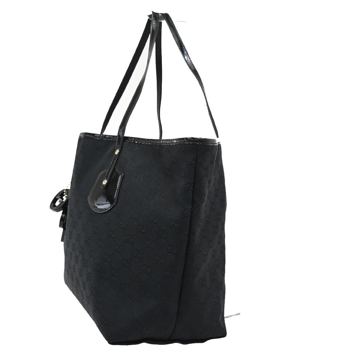 GUCCI Logo GG Pattern Shoulder Tote Bag Charm Canvas Patent Leather BK 38KB516
