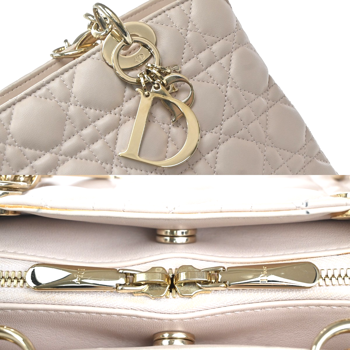CHRISTIAN DIOR Logo Cannage Chain Shoulder Bag Leather Pink GHW Italy 689RL954