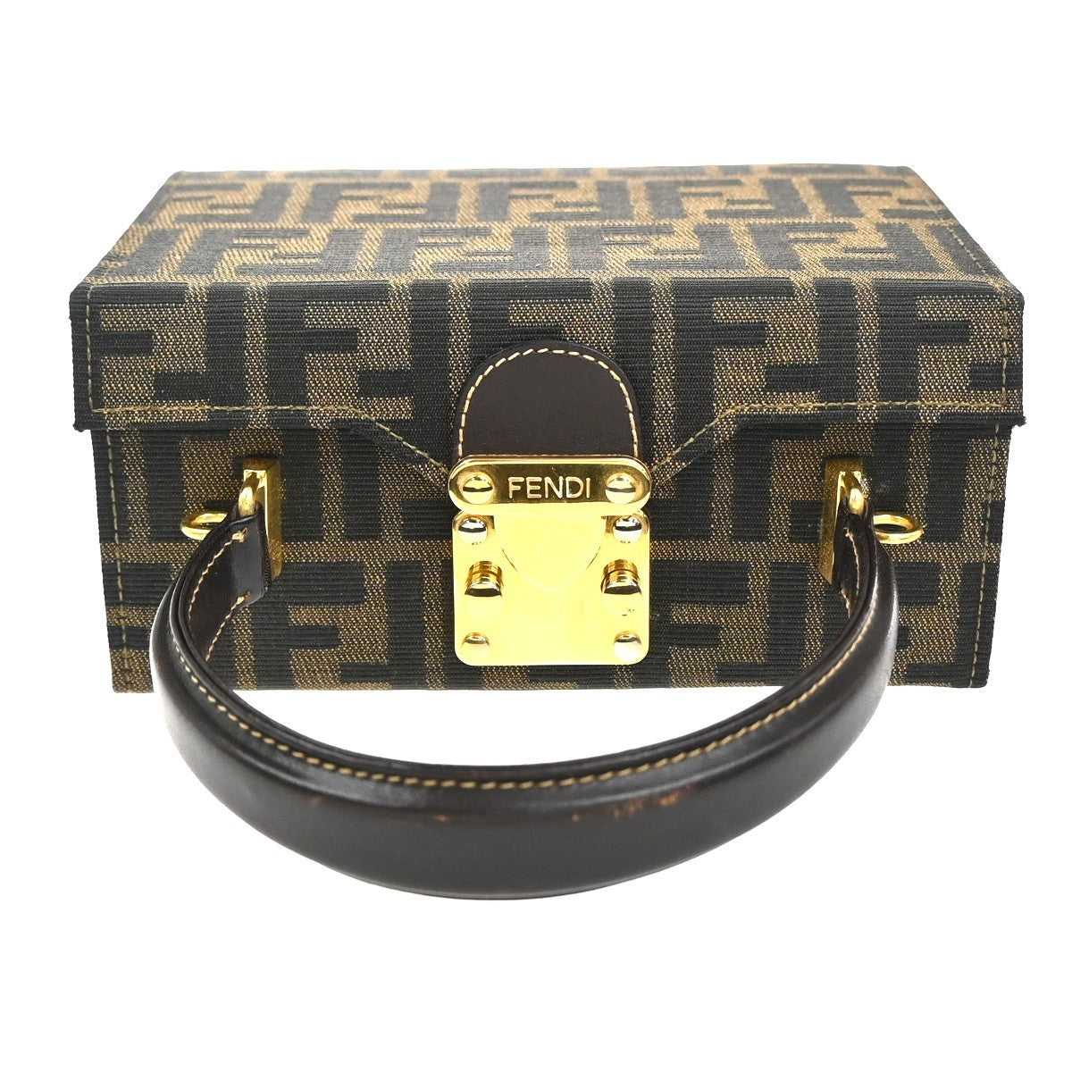 FENDI Zucca Pattern Shoulder Hand Vanity Bag Canvas Leather Italy 11MA316