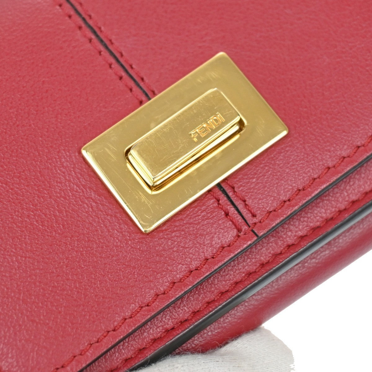 FENDI Logo Peekaboo Compact Trifold Wallet Purse Leather Red GHW Italy 30KB578