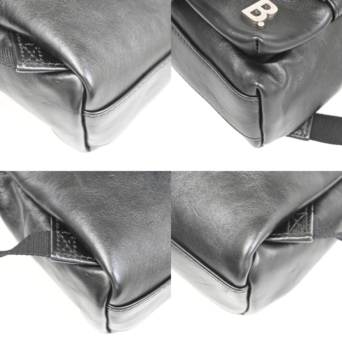 BALENCIAGA B Logo Backpack Adjustable Strap Leather Black Italy 84TA674