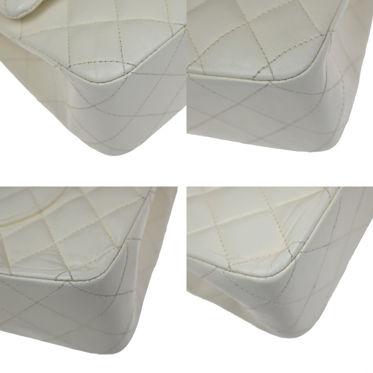 CHANEL CC Matelasse 25 Double Flap Chain Shoulder Bag Leather White GHW 870RQ054