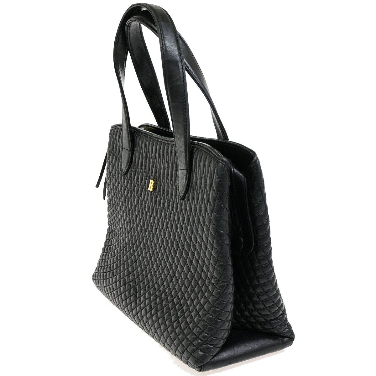 BALLY B Logo Fringe Tassel Shoulder Hand Bag Leather Black Gold-Plated 02FB399