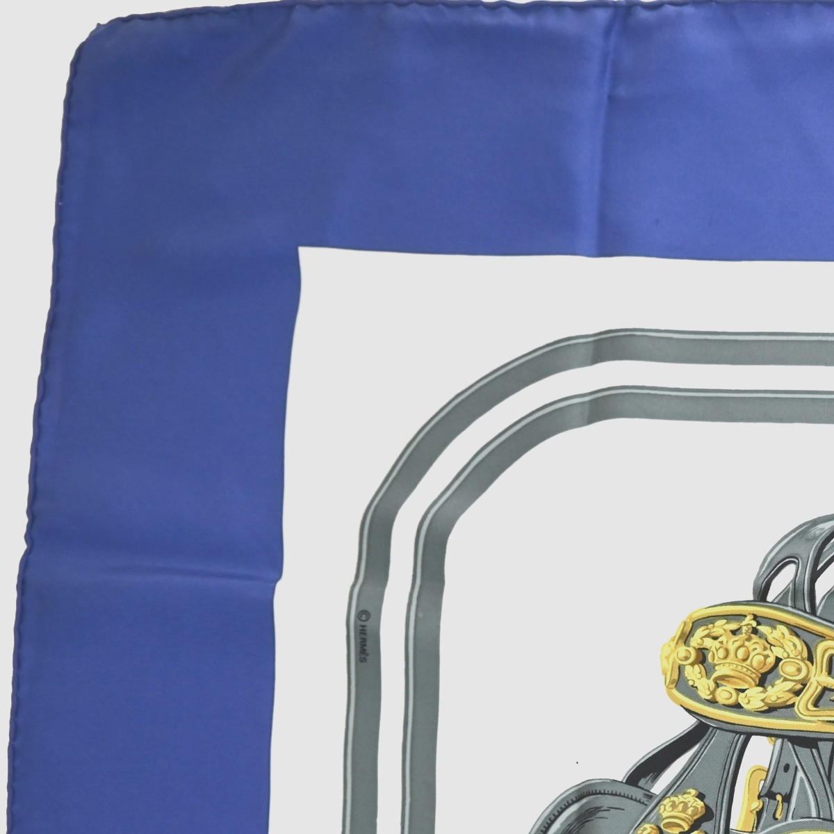 HERMES Logo Carre Scarf 90  " BRIDES de GALA " 100% Silk Blue France 63YJ113