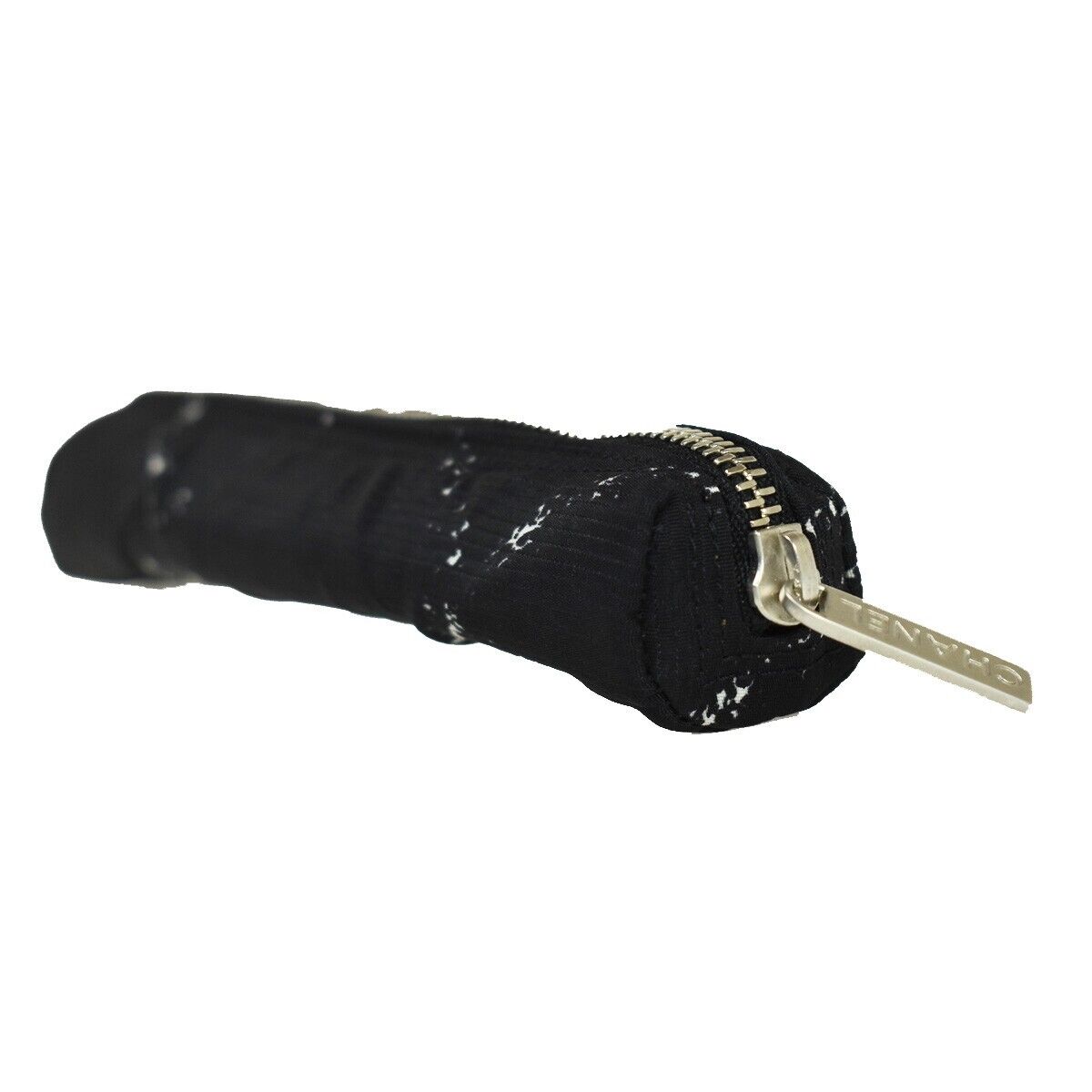 CHANEL CC Logo Travel Line Pen Case Pouch Nylon Black Silver France 04RH703