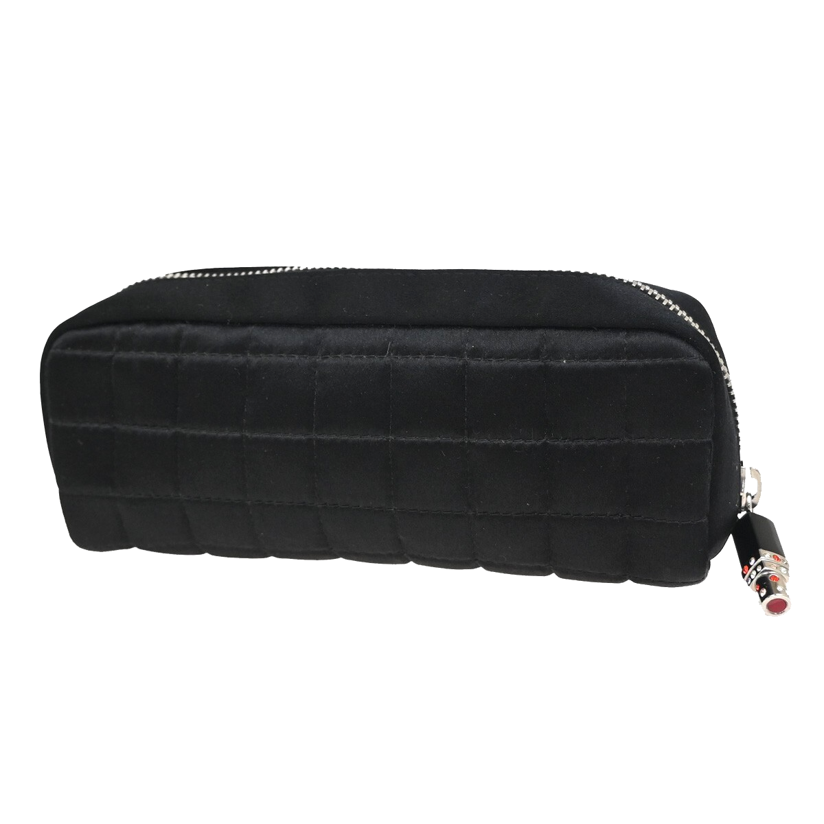 CHANEL CC Choco Bar Lipstick Charm Pouch Nylon Black Silver Italy 62RL202