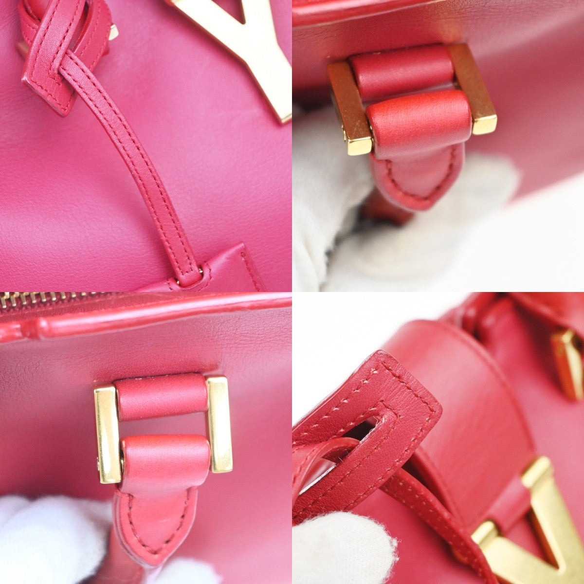 SAINT LAURENT Petit Cabas Y Line 2way Shoulder Hand Bag Leather RD Italy 76KC999
