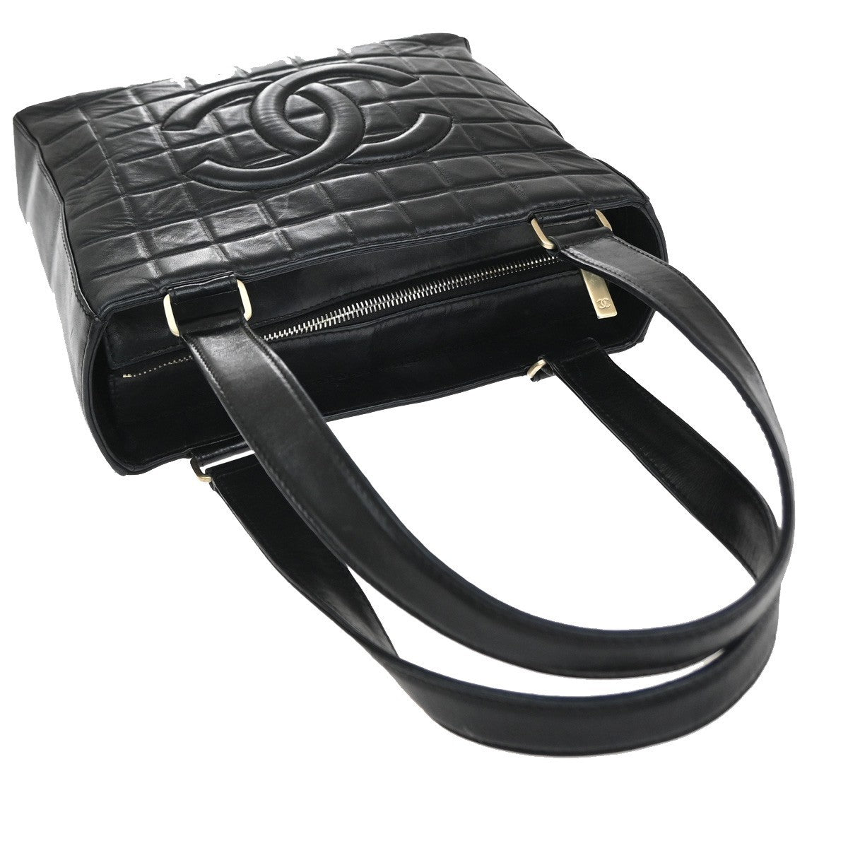 CHANEL CC Logo Chocolate Bar Shoulder Tote Bag Leather Black France 686RP167