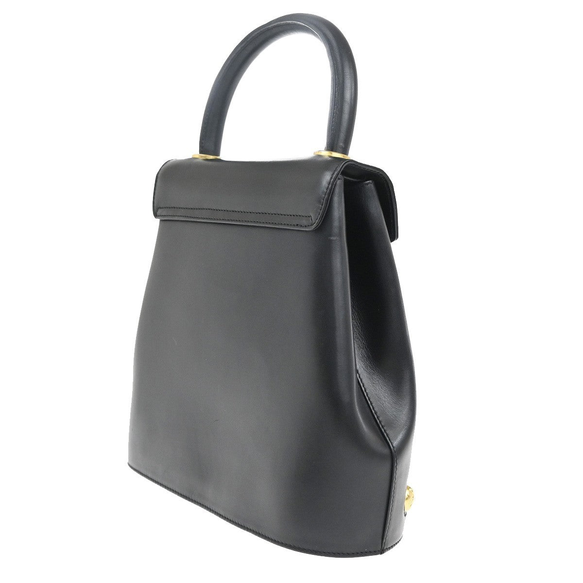 SALVATORE FERRAGAMO Logo Studded Top Handle Bag Leather Black Italy 36RL722