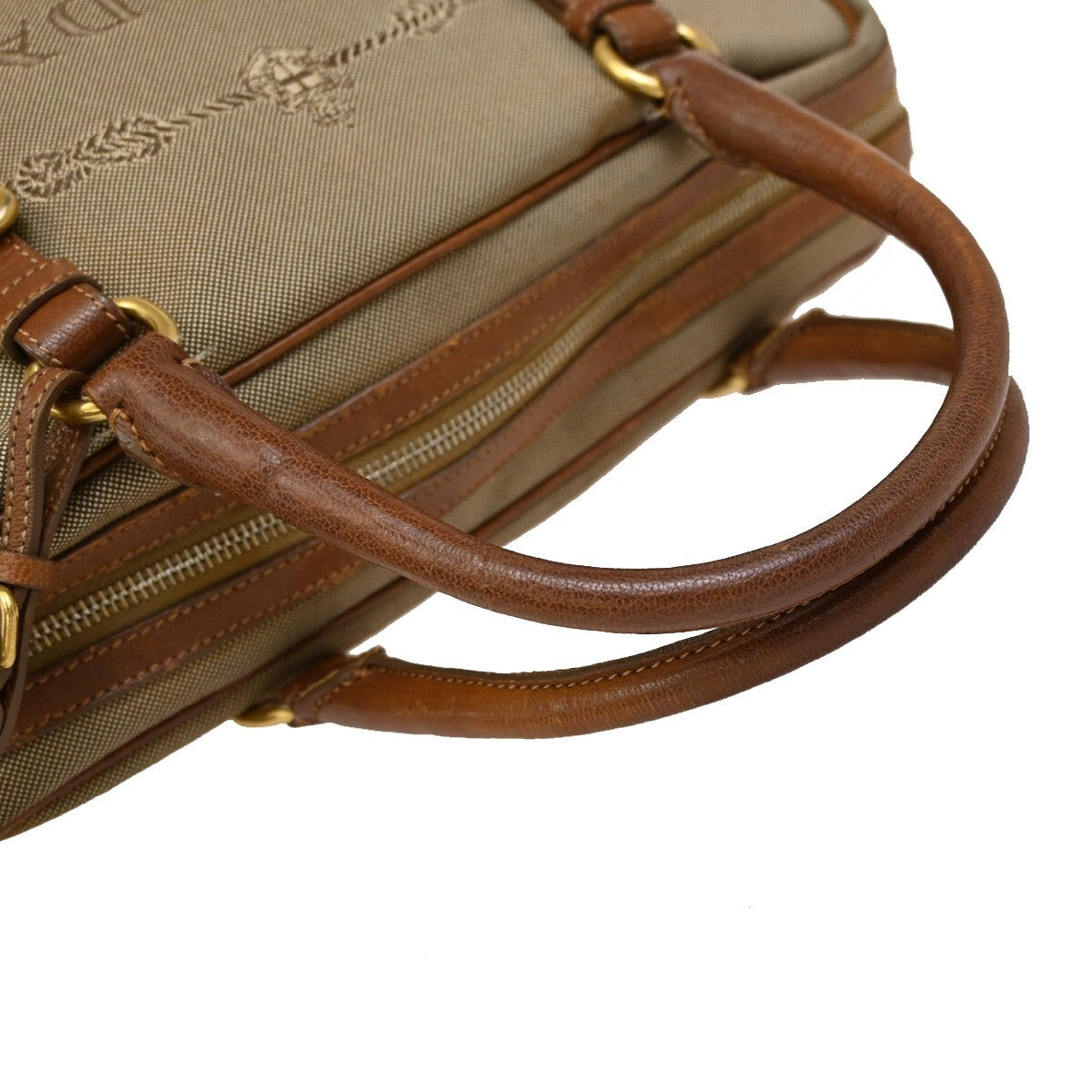 PRADA MILANO Logo Jacquard 2Way Shoulder Hand Bag Canvas Leather Brown 69EE318