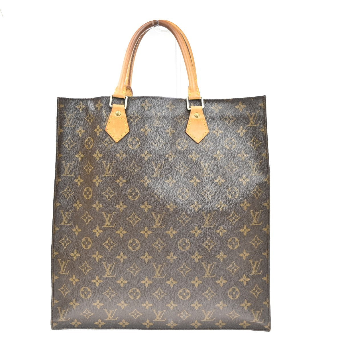LOUIS VUITTON Logo Sac Plat Hand Tote Bag Monogram Leather Brown M51140 65KC814