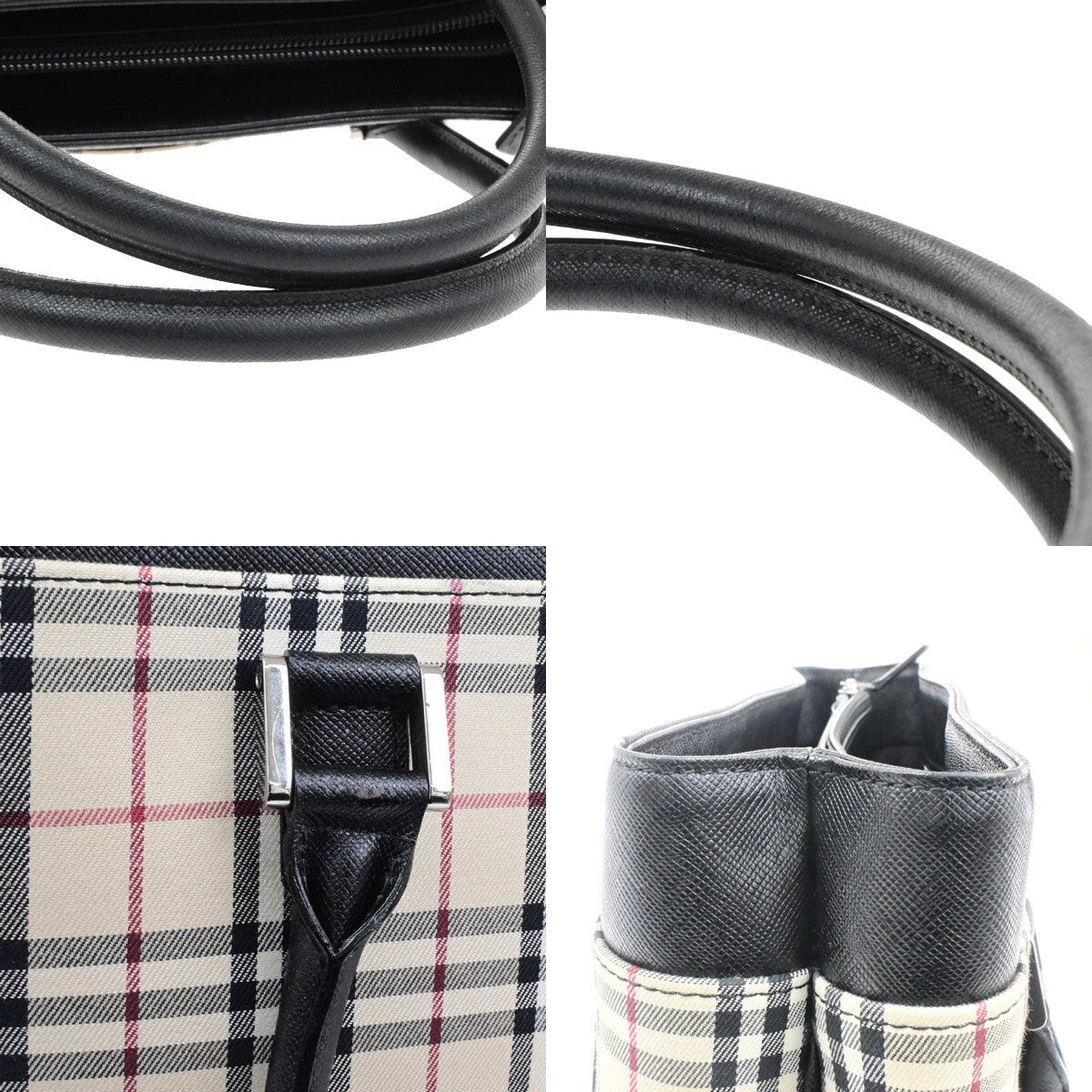 BURBERRY Logo Hand Bag Nova Check Canvas Leather Black Brown SHW 34RF242