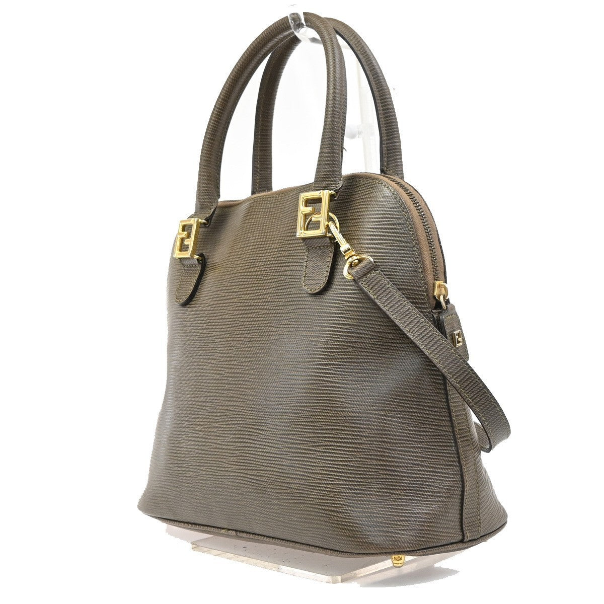 FENDI FF Logo 2way Shoulder Hand Bag Leather Brown GHW Italy 36KD108