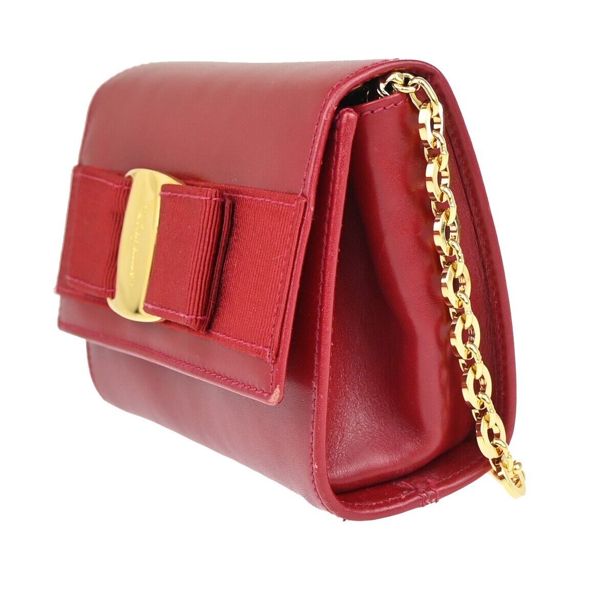 SALVATORE FERRAGAMO Vara 2Way Chain Mini Shoulder Clutch Bag Leather Red 31EA933