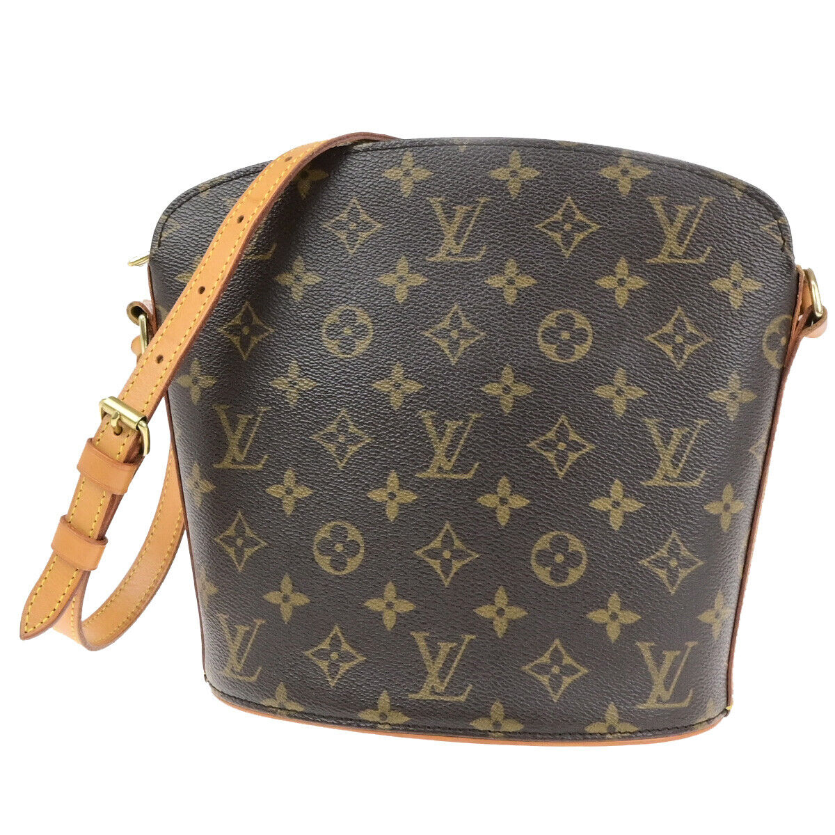 LOUIS VUITTON Logo Drouot Shoulder Bag Monogram Leather Brown M51290 75KA502