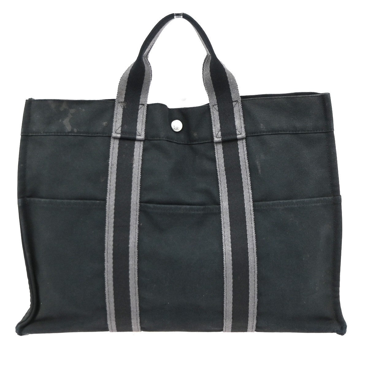 HERMES Logo Fourre Tout MM Hand Tote Bag Cotton Black SHW France 07KD184