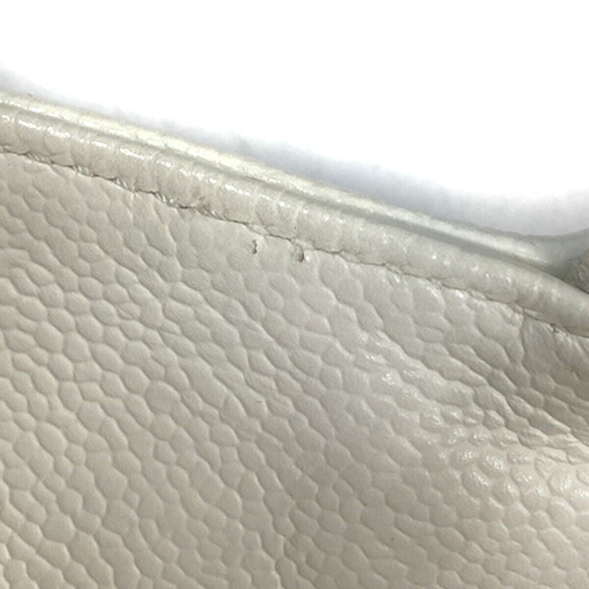 CHANEL CC Shoulder Hand Tote Bag Grained Calfskin Leather White GHW 21RJ365