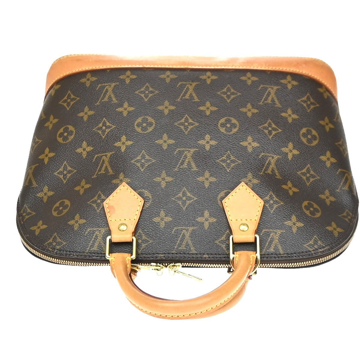 LOUIS VUITTON LV Logo Alma Hand Bag Monogram Leather Brown France M51130 82YJ207