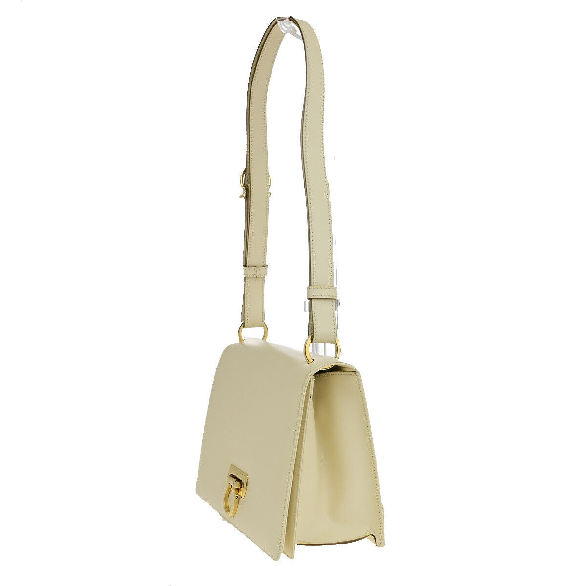 SALVATORE FERRAGAMO Logo Gancini Shoulder Bag Leather Ivory Gold 30SJ116
