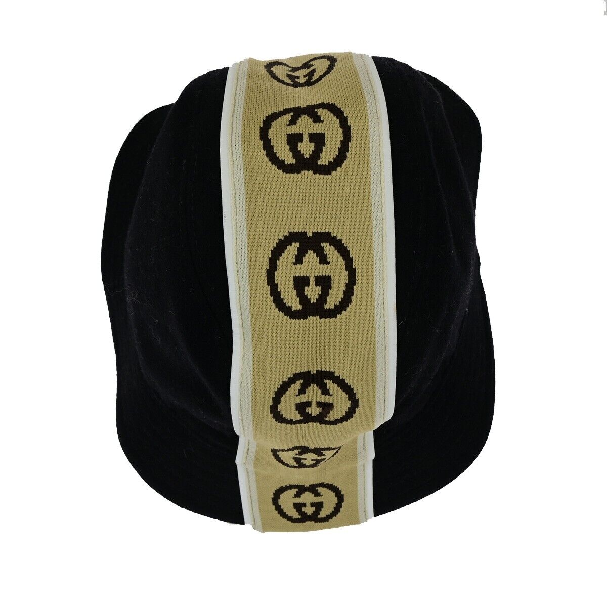 GUCCI GG Interlocking G Stripe Bucket Hat Side L Wool Black Italy 30YG538