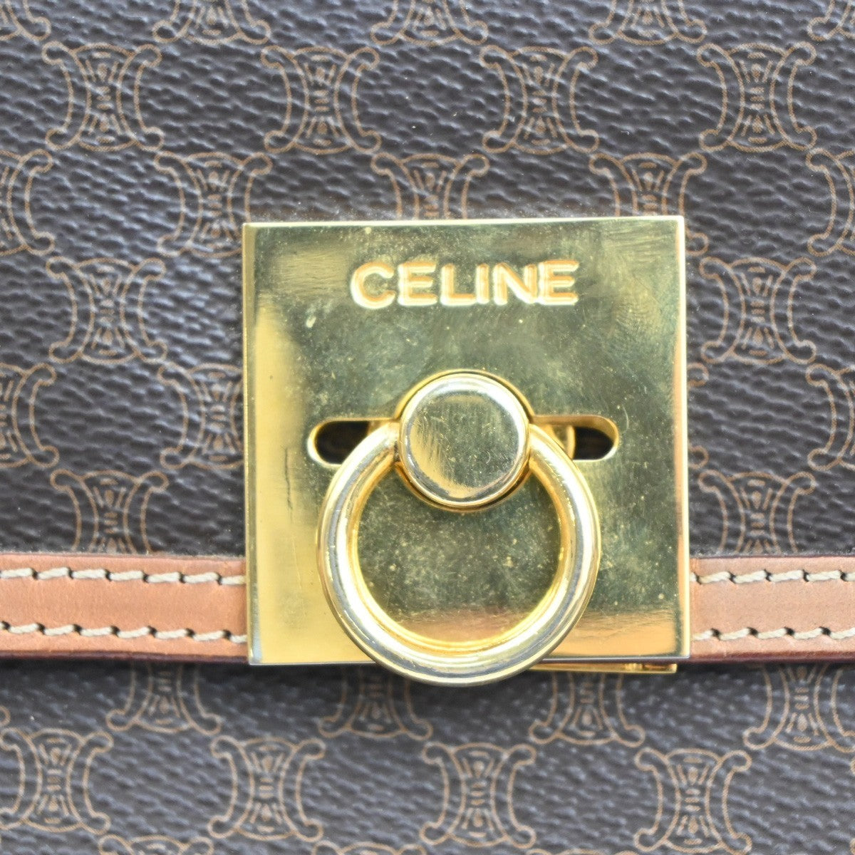 CELINE Logo Macadam Pattern Flap Hand Bag PVC Leather Brown GHW Italy 38MA206