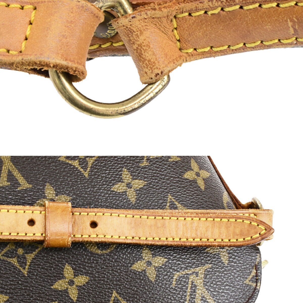 LOUIS VUITTON Logo Drouot Shoulder Bag Monogram Leather Brown M51290 34SJ621
