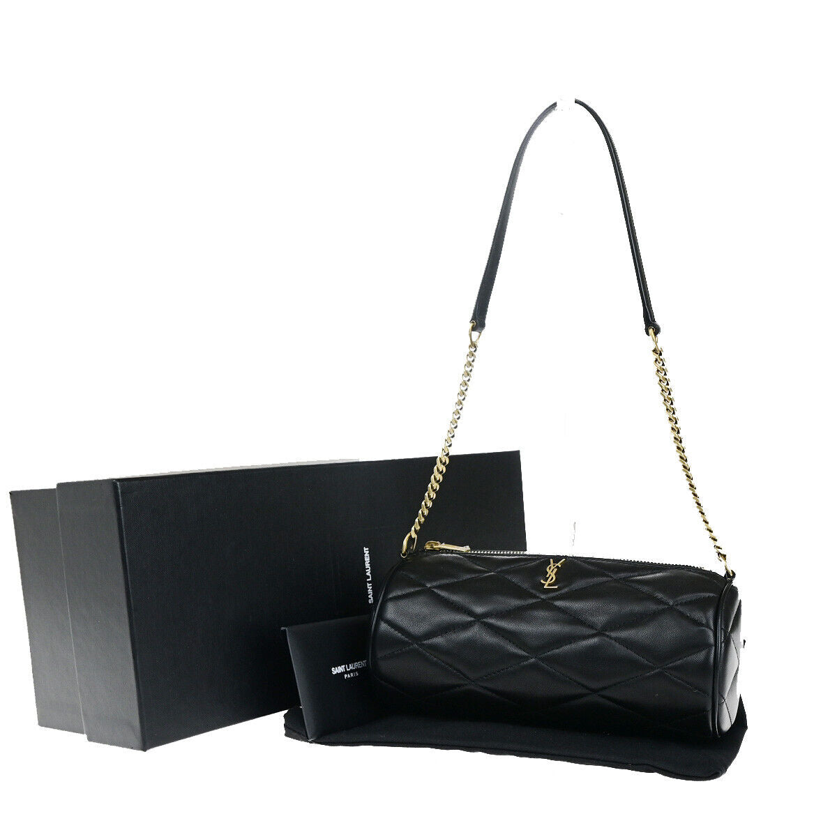 SAINT LAURENT YSL Logo Sade Small Cube Chain Hand Bag Leather Black GHW 660RK649