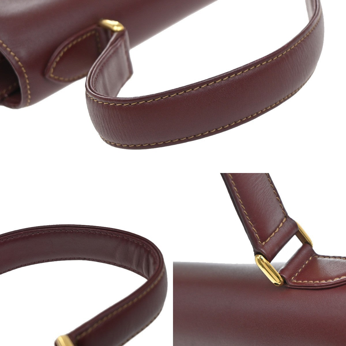 MUST DE CARTIER 2C Logo Hand Bag Leather Red Gold-Plated Italy 38KP142