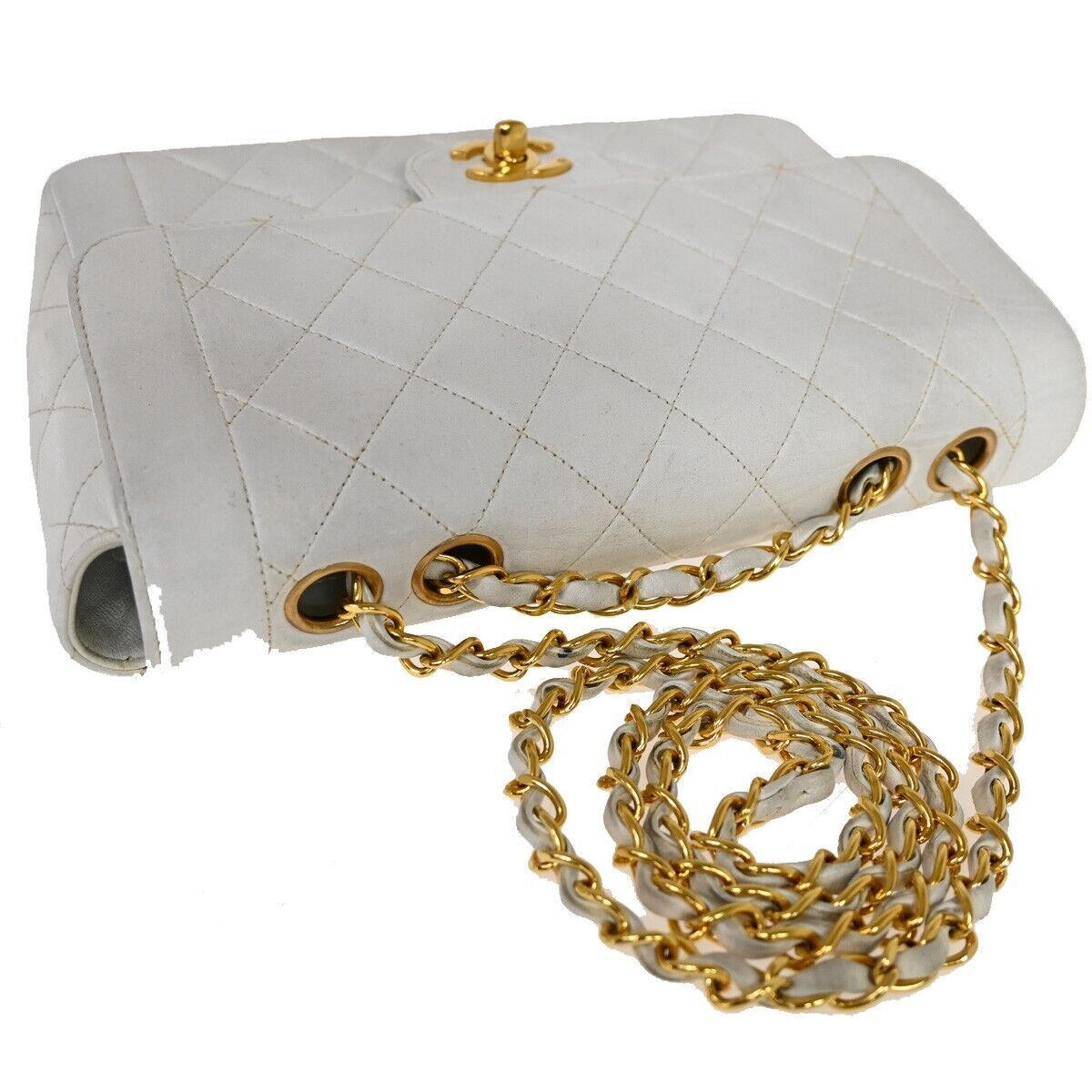 CHANEL CC Logo Matelasse Chain Shoulder Bag Leather White GHW Vintage 314RJ226