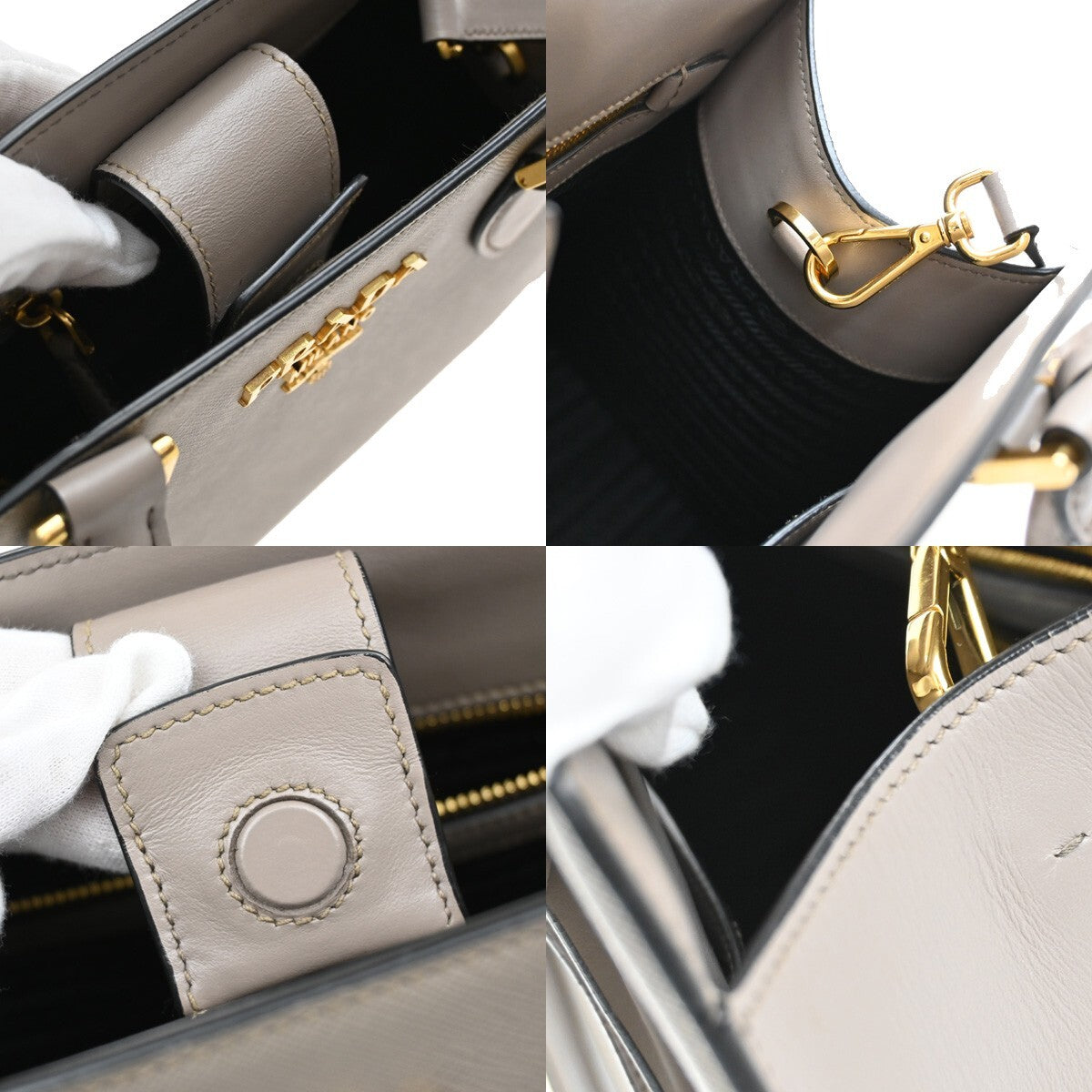 PRADA Logo Saffiano 2Way Shoulder Hand Tote Bag Leather Gray GHW 51RF290