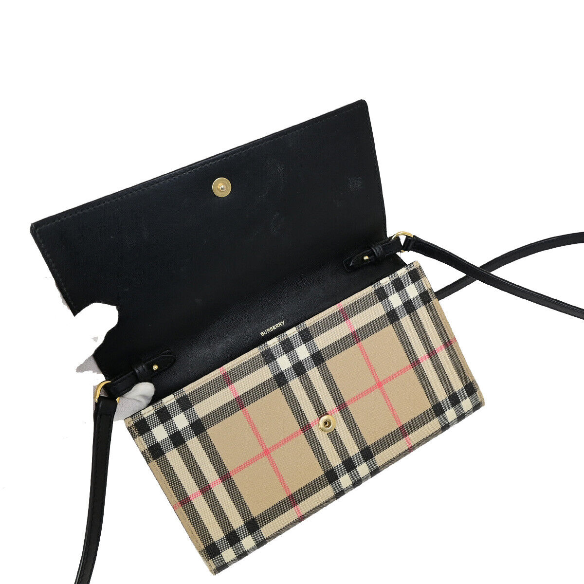 BURBERRY Logo Wallet Shoulder Bag Nova Check Leather PVC Black GHW 31SJ436