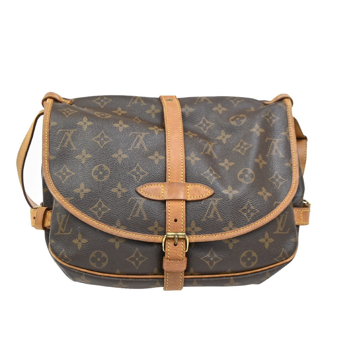 LOUIS VUITTON Logo Saumur 30 Shoulder Bag Monogram Leather Brown M42256 73DA259