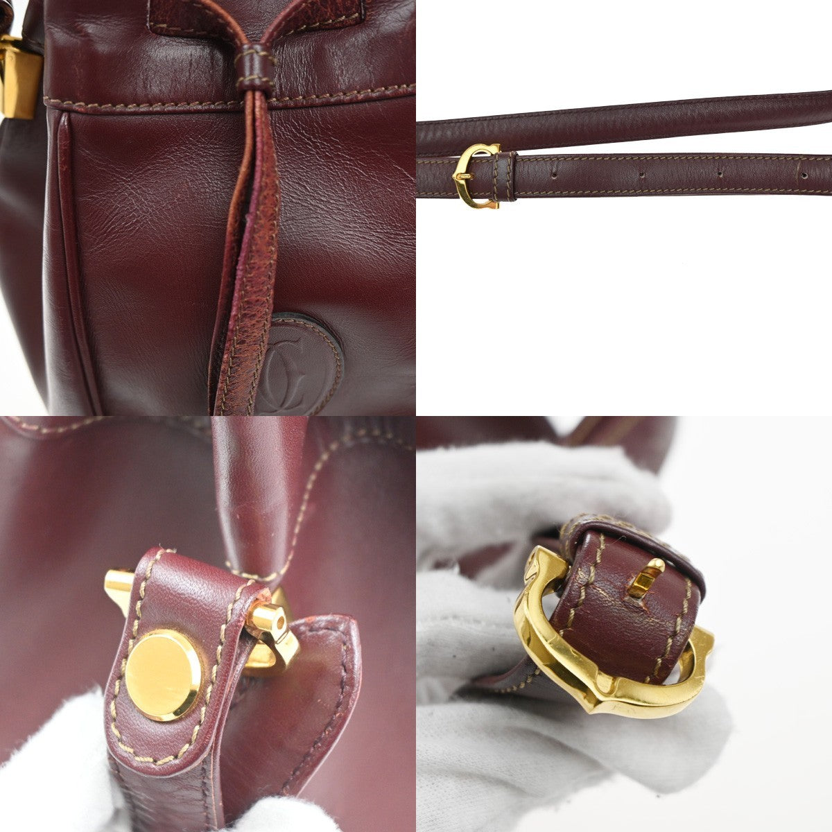 CARTIER Logo Must Line Shoulder Bag Leather Red Burgundy GHW Spain 04KC591