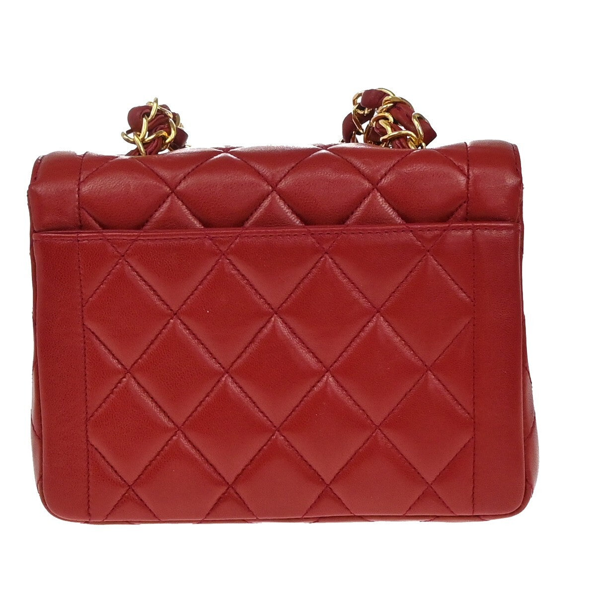 CHANEL CC Logo Mini Matelasse Chain Hand Bag Leather Red GHW Vintage 863RF268