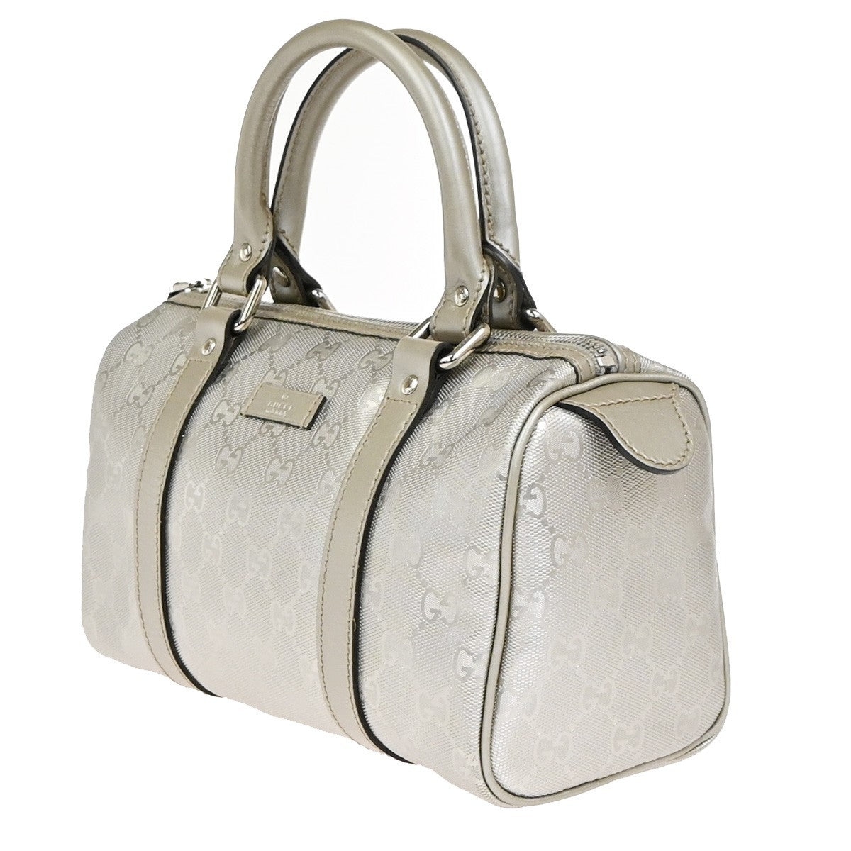 GUCCI Logo Imprime GG Pattern Hand Tote Bag PVC Leather Silver Italy SHW 89KC688