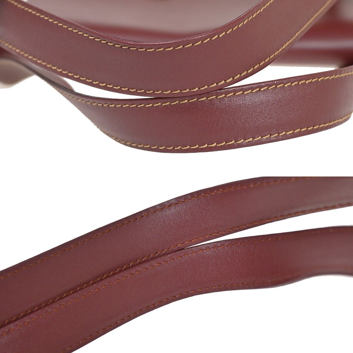 CARTIER 2C Logo Shoulder Tote Bag Leather Bordeaux Gold Made in Italy 69HB818