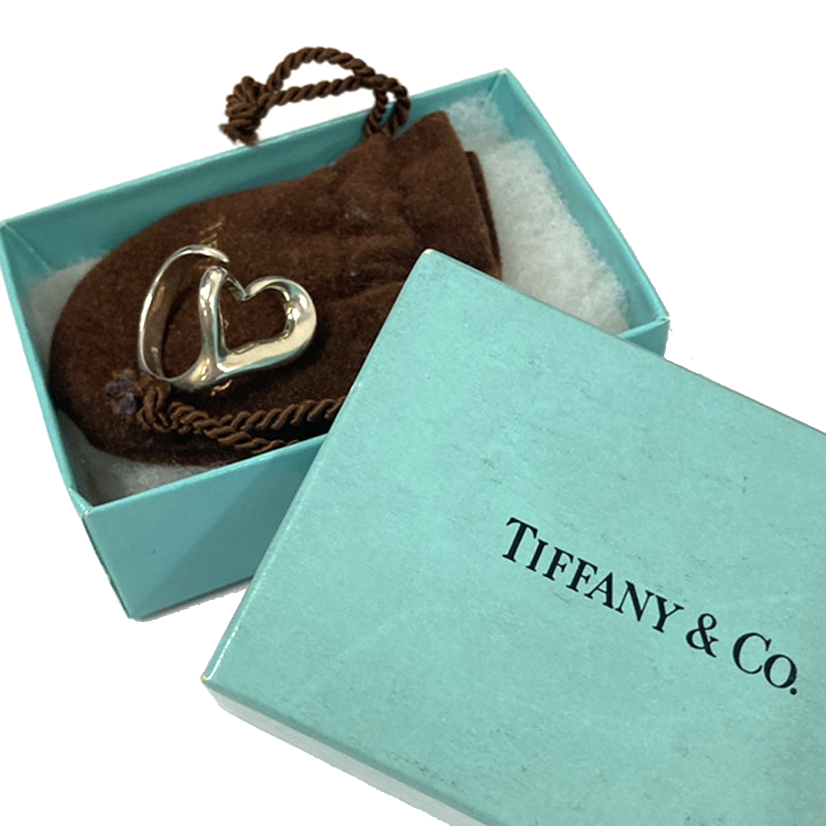 Tiffany & Co. Logo Open Heart  Elsa Peretti Ring US Size 6 Silver Ag 925 09KP564