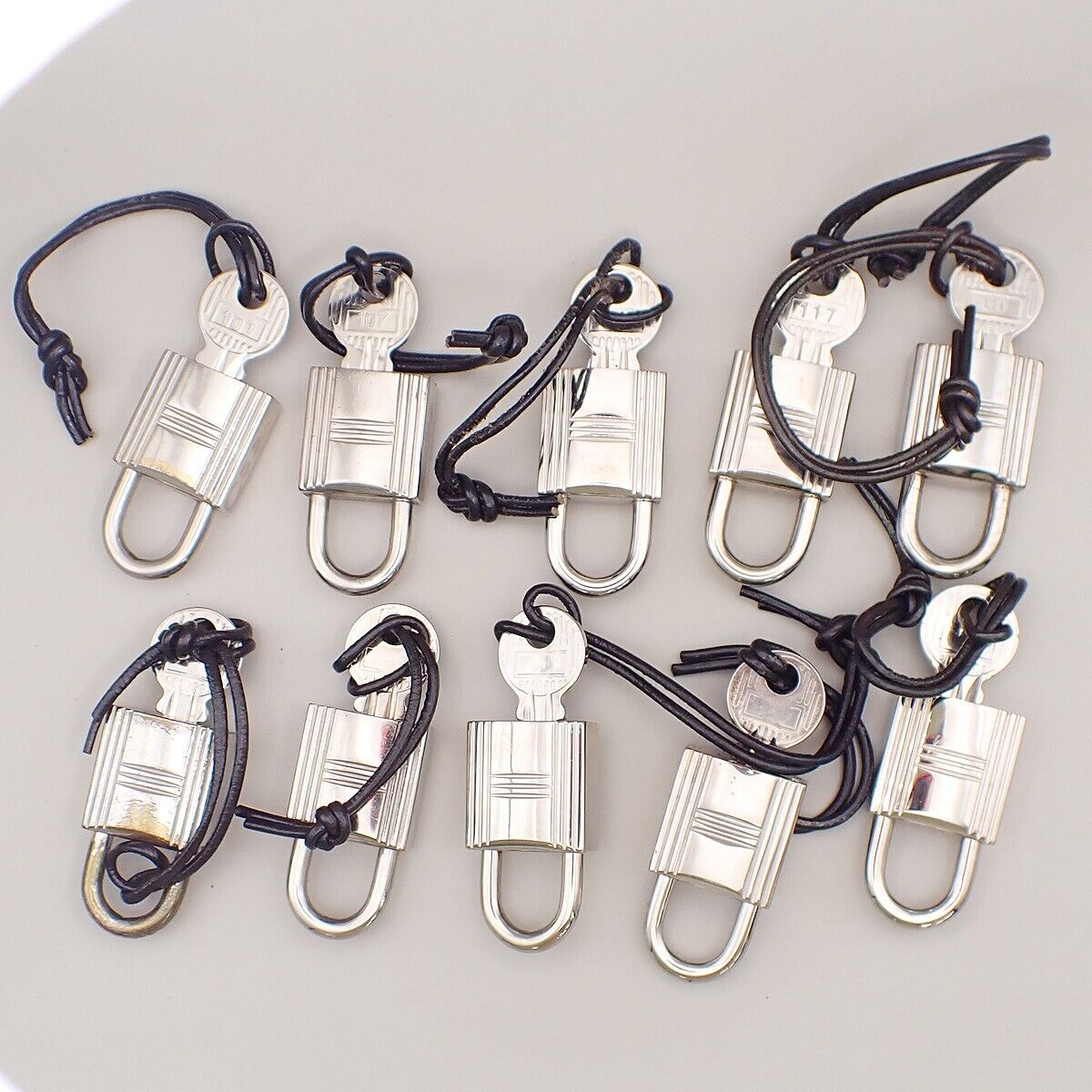 HERMES Logo 10 Set Padlock Key Bag Charm Cadena Silver-Plated Accessroy 39KA553