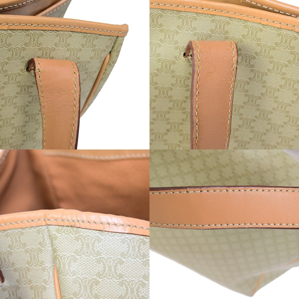 CELINE Logo Macadam Pattern Shoulder Tote Bag PVC Leather Beige Gold 33EB541