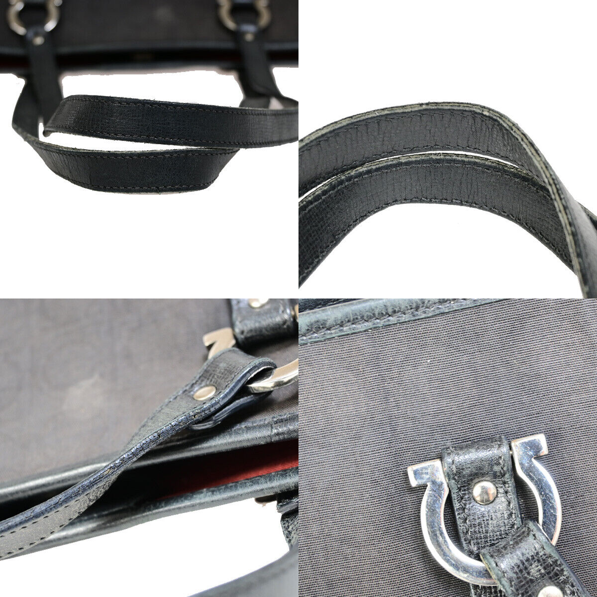 SALVATORE FERRAGAMO Gancini Shoulder Bag Canvas Leather Black SHW Italy 08YF512