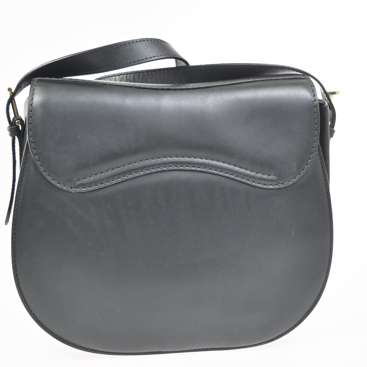 GUCCI Stirrup Saddle Flap Shoulder Bag Leather Italy Black GHW 62CA794