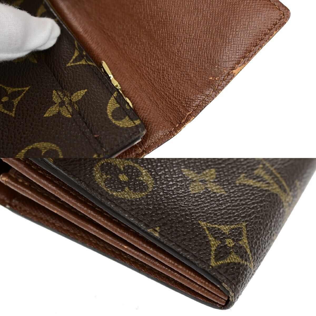 LOUIS VUITTON LV Logo 4 Set Bifold Trifold Long Wallet Monogram Brown 65FA708