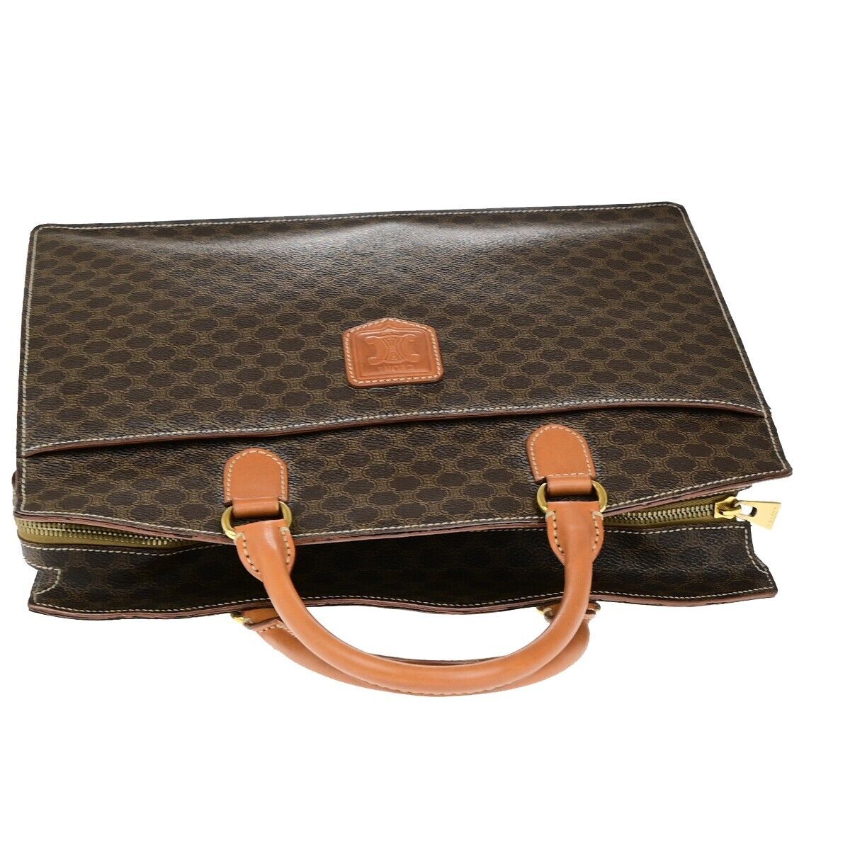 CELINE Logo Macadam Pattern Hand Bag PVC Leather GHW Made in Itay 83EC971