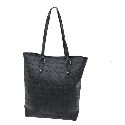 SALVATORE FERRAGAMO Gancini Tote Shoulder Bag PVC Leather Black SHW 69AA118