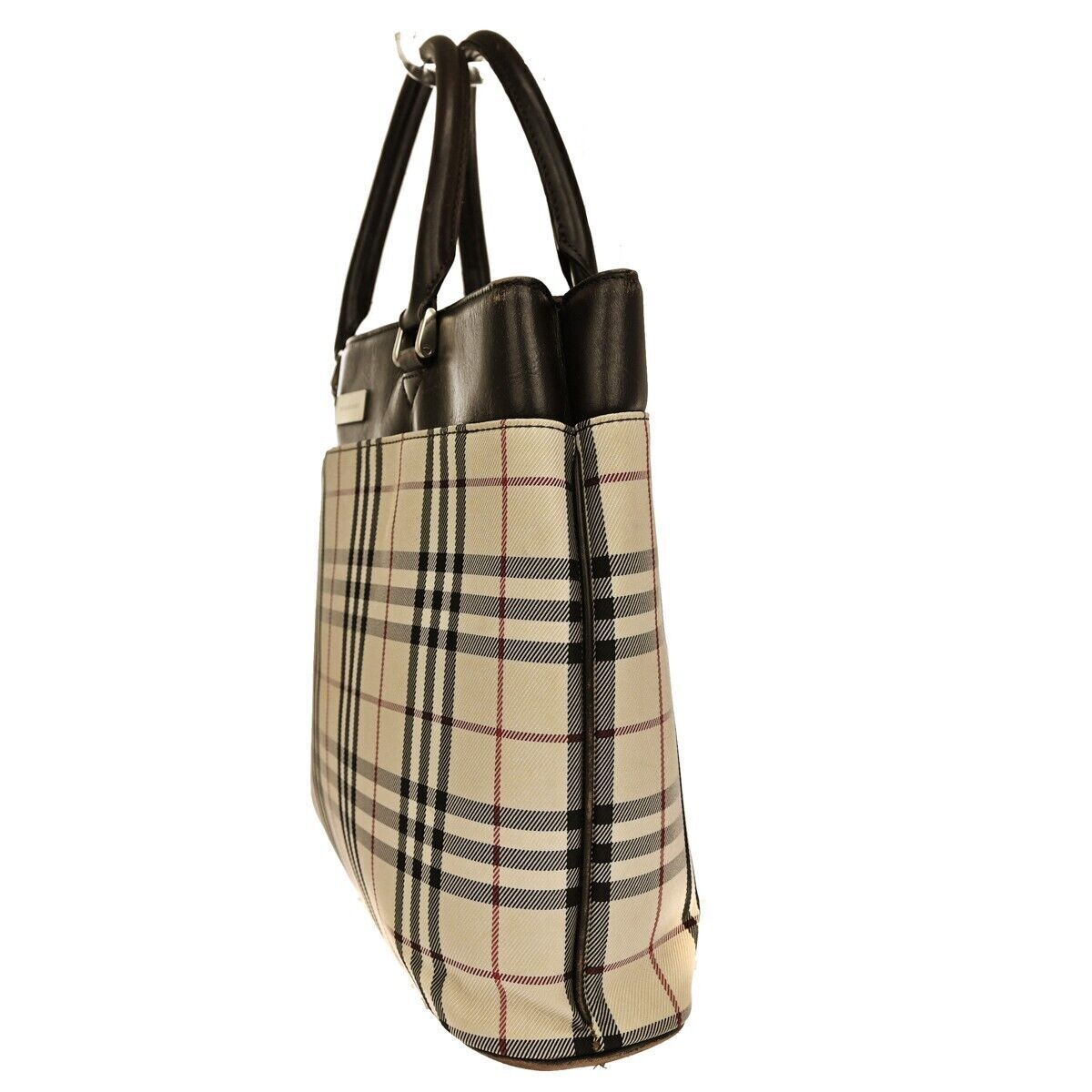 BURBERRY Logo Nova Check Tote Hand Bag Canvas Leather Beige Brown 60GA069