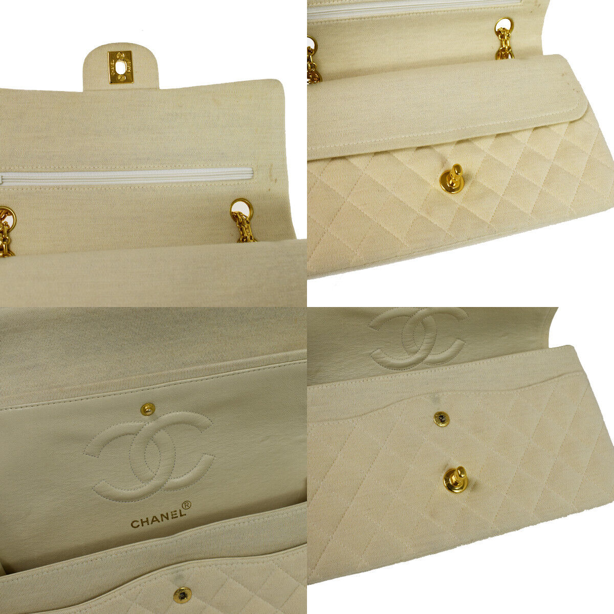CHANEL CC Matelasse 25 Double Flap Chain Shoulder Bag Canvas Leather IY 332RJ544