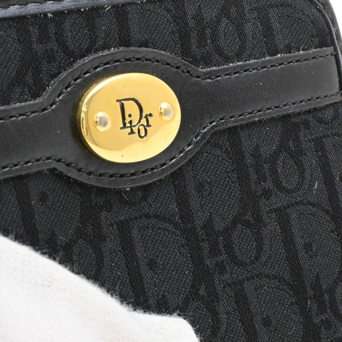 CHRISTIAN DIOR Trotter Coin Case Campact Wallet Canvas Leather Black GHW 07ED936